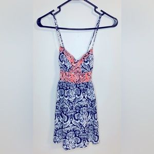Windsor Spaghetti Strap Racerback Summer Dress Coral Navy and White
